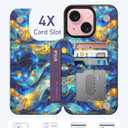 bemal Wallet Case for iPhone 14 Plus, Floral PU Leather Phone Cover for Women with Card Holder Slots, RFID Blocking, Kickstand, Cute Aesthetic Protective Case for Girls, Abstract Bule Gold Water
