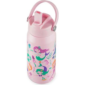 OLDLEY kids Water Bottle - 18oz Insulated Stainless Steel - Wide Straw Lid, Non Spill, Leakproof, Kids Water Bottle for School,Mermaid