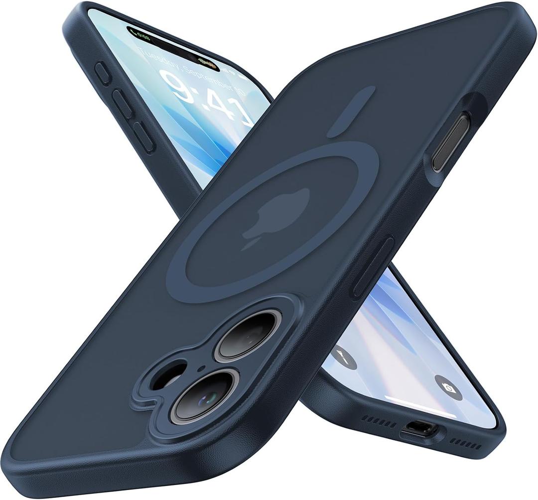 4 x Magnetic Shockproof for iPhone 17 Case,[Full Camera Protection][Compatible with Magsafe][Non-Slip][Mil-Grade Protection]Slim Anti-Yellow Translucent Matte Phone Case for iPhone 17,Midnight Blue
