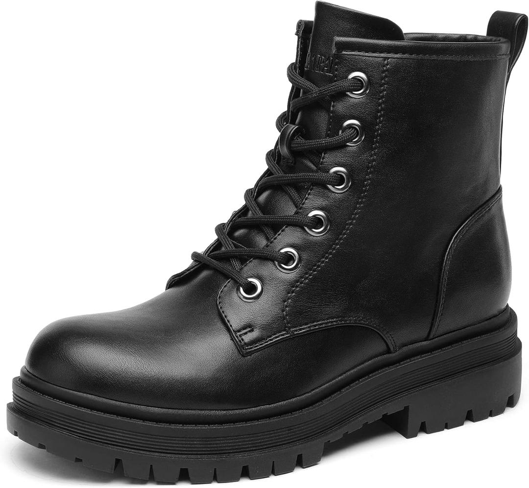 DREAM PAIRS Combat Boots Ankle Booties Lace-up Platform Side Zipper Lug Sole Boots (7.5, Black)
