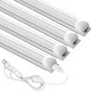 Reisener 4 Pack 4FT LED Shop Light, 36W 4500 Lumens Super Bright, 5000K Daylight, V-Shape Integrated T8 LED Tube Light, Linkable (Up to 6) Plug and Play Utility Garage Lights for Workshop Workbench