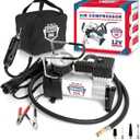 Tire Inflator Portable Air Compressor For Car Tires & Inflatables, 12V DC One Cylinder Air Pump For Emergency Kit with 150 PSI Pressure Gauge, Adaptors, Hose, Car Plug, Clip Connectors & Carry Bag (Silver)