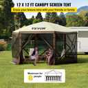 VEVOR 12 * 12ft 6 Sided Pop-up Canopy Shelter Tent with Mesh Windows, Portable Carry Bag, Stakes, Large Shade Tents for Outdoor Camping, Lawn and Backyard, Brown/Beige, 12x12 ft