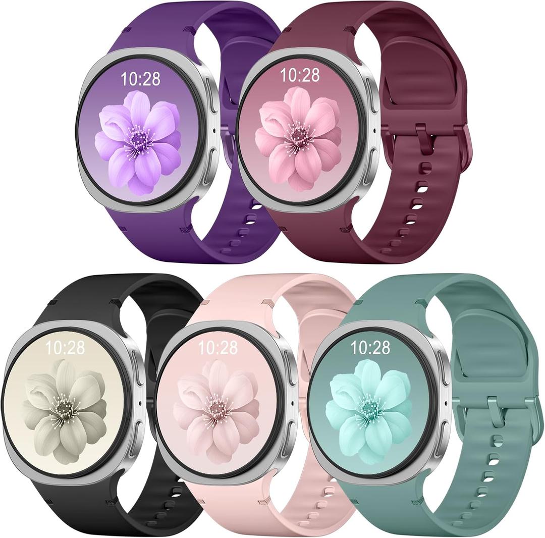 5 Pack Silicone Bands Compatible with Samsung Galaxy Watch 8 40mm 44mm/Galaxy Watch 8 Classic 46mm (2025), No Gap Soft Silicone Sport Waterproof Replacement Strap Women Men