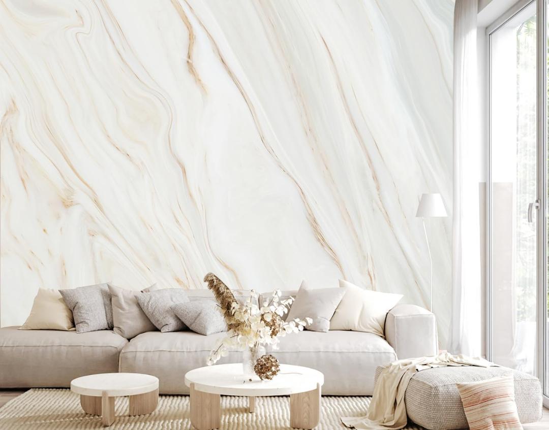 Brown and White Marble Wallpaper Mural Peel and Stick 137"x100"