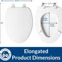 CHURCH Toilet Seat, Easy Clean Hinges Release for Deep Cleans, Durable Enameled Wood Seat, Elongated, White