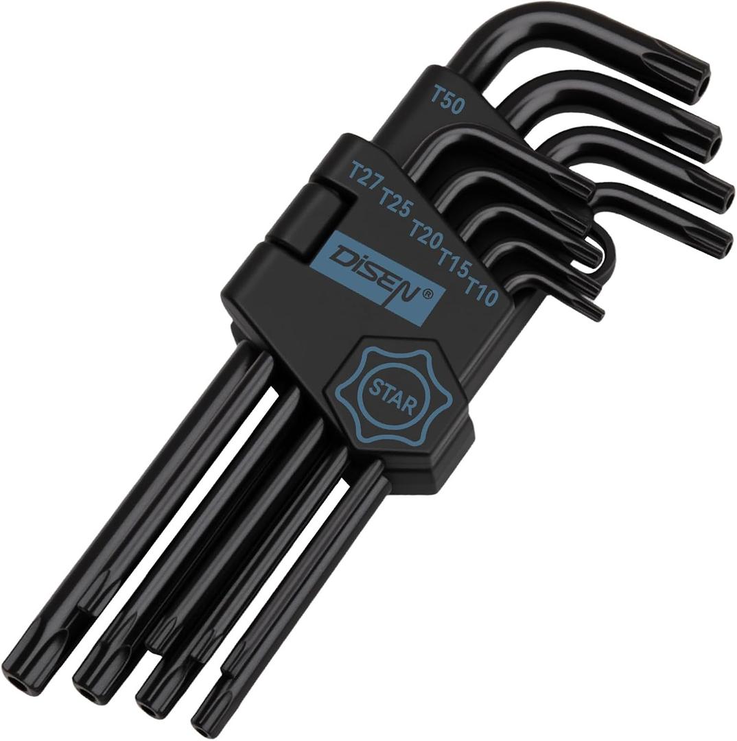 DISEN 9 Pieces Torx Star Allen Wrench Set, Long Arm Star Key Set T10-T50, Chrome Vanadium Steel