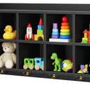 Wall Cubbies, 10 Cubby Storage Organizer with Coat Hooks, Cubbies for Classrooms,Wooden Cubby Shelf for Toys, Bags and Books, Used in School, Gym, Daycare Storge (Black)