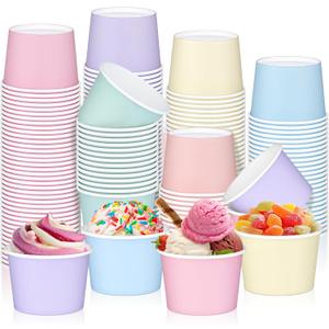 tchrules 120 Pack Ice Cream Paper Cups, 8oz Disposable Pastel Dessert Bowls for Sundae Bar, Colorful Snack Paper Cups for Cold Hot Foods, Party Treat Bowls for Sundae Frozen Yogurt Salad Soup