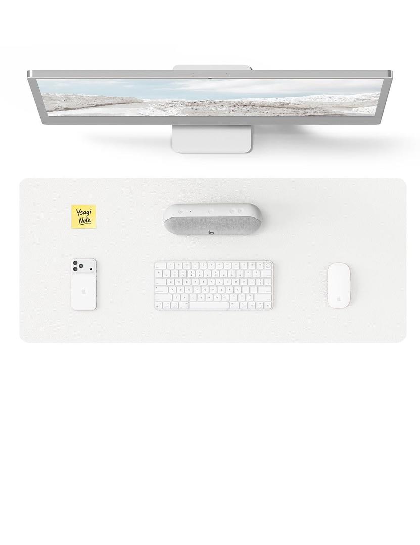 YSAGi Leather Desk Protector, Office Mat, Large Mouse Mat, Non-Slip PU Leather Blotter, Laptop Desk Mat, Waterproof Writing Pad for Office and Home(White, 63" x 24")