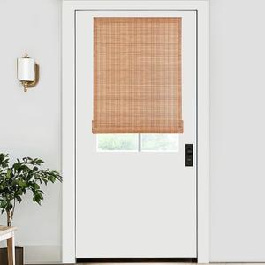 LazBlinds No Tools No Drill Bamboo Roller Shades, Cordless Bamboo Blinds, Light Filtering Roll Up Blinds for Windows, French Door, Porch or Patio, 26'' W x 40'' H, Ceylon Light Russet