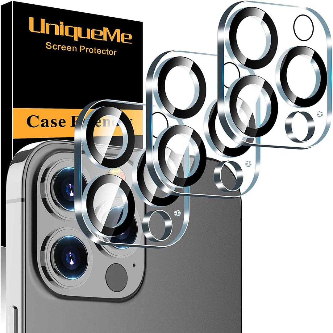 UniqueMe [3 Pack for iPhone 13 Pro/iPhone 13 Pro Max Camera Lens Protector, Tempered Glass [Case Friendly][New version][Scratch-Resistant][Easy Installation] - Clear (Transparent)