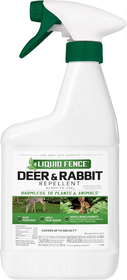 Liquid Fence Deer & Rabbit Repellent Ready-to-Use, 32-Ounce, White (Pack of 1)