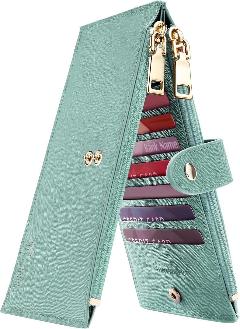 Travelambo RFID Wallet Women Large Size Bifold Multi Card Wallet Case with Zipper Pocke Credit Card Holder for Women (Green Light)