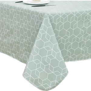 Heavy Duty Vinyl Tablecloth with Flannel Backing Waterproof Oil-Proof Plastic Table Cloth Stain-Resistant Wipeable Rectangle or Square Table Cover for Indoor and Outdoor (Green Grid 60x102 Inch)