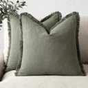 Savori Two Pillows Case One White 25x25 Inches And Moss Green 19x19 Inches