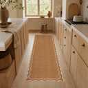 GarveeHome 2x6 Scalloped Washable Runner Rug for Kitchen, Soft Brown Hallway Runner Non Slip Entryway Rug Farmhouse Thin Laundry Mat Stain Resistant Carpet for Bedroom Bathroom Beside Rug