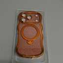 3 in 1 for iPhone 17 Pro Case with 360 Spin Magnetic Stand, 1X DIY Glitter Cardstock +1X Screen Protector, [Fit for Magsafe]Cute Wavy Trendy Glossy Clear Phone Cover for Women Girls 6.3Inch, Orange