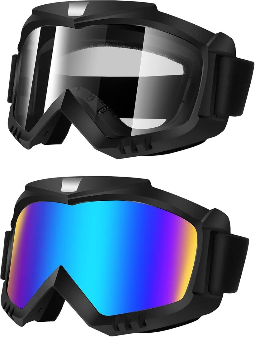 Lievermo Dirt Bike Goggles 2 Pack - Motorcycle, ATV, Riding, Ski, Windproof Racing Glasses (Colorful + Clear)