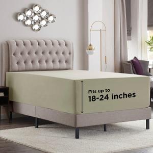 Empyrean Light Green Fitted Sheet Extra Deep Pocket, Hotel Luxury Cal King Fitted Sheet Only Easily Fits 18 to 24 Inch Mattress, Super Soft, Wrinkle-Free, and Breathable with Corner Straps