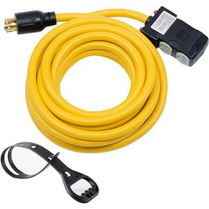 25Ft Generator Cord with Surge Protector Breaker,Heavy Duty Generator Locking Cord,NEMA L14-30P/Four 5-20R,4 Prong 10 Gauge Flexible Cable,Power Extension Cord, 30Amp 7500 Watts