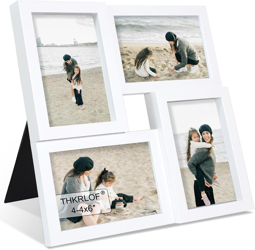 4x6 Picture Frames Collage 1 Pack, 4 Opening Multi Family Photo Collage Frames with Real Glass for Wall Hanging or Tabletop, White