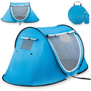 Abco Tech Pop Up Tent - Portable Tent for Camping 2 Person Pop Up with Double Doors - Water-Resistant and UV Protection - Foldable Cabana with Zipper and Carrying Bag - Sky Blue, 88.6"x47.2"x37.4"