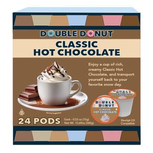 Double Donut Coffee Hot Chocolate Pods for Keurig K Cups Brewers, Single Serve Classic Hot Cocoa Pods, 24 Count
