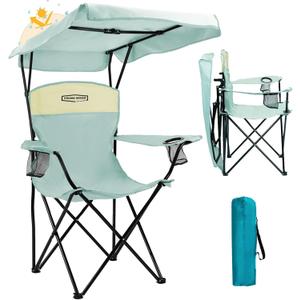 YOUNG WOOD Camping Chair with Canopy, Beach Chair with Shade,Portable,Lightweight Oversized for All, Easy to Open and Close Without Installation, Side Pocket Design for All Outdoor Activities Blue
