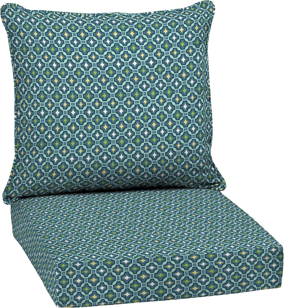 Arden Outdoor Deep Seat Cushion Set, 24 in x 24 in, Weather-Proof, Rain-Proof, Fade Resistant Patio Cushion for Chair, Sofa, and Couch Alana Tile