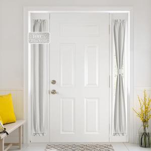 NICETOWN Greyish White 100% Blackout Linen French Door Sidelight Curtains, 12"W x 72"L