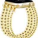JR.DM Gold Beaded Bracelet Bands Women Compatible with Apple Watch 40mm 42mm(S10/11) 41mm 38mm Dressy Fancy Stretchy Elastic Jewelry Strap Replacement for iWatch Series 11/10/9/8/7/6/5/4/3/2/1/SE