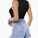 MANGOPOP Women's Tank Top Body Suits Sexy Crew Neck Racerback Halter Ribbed Sleeveless Long Sleeve Bodysuit Going Out Tops (Black, XS)