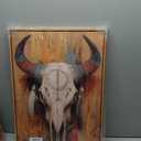 Western Bull Skull Wall Art Framed Rustic Tribal Cow Skull Painting with Feathers, Southwestern Boho Canvas Wall Decor Western Farmhouse Artwork for Living Room Bedroom Office Home Decorations 16x24