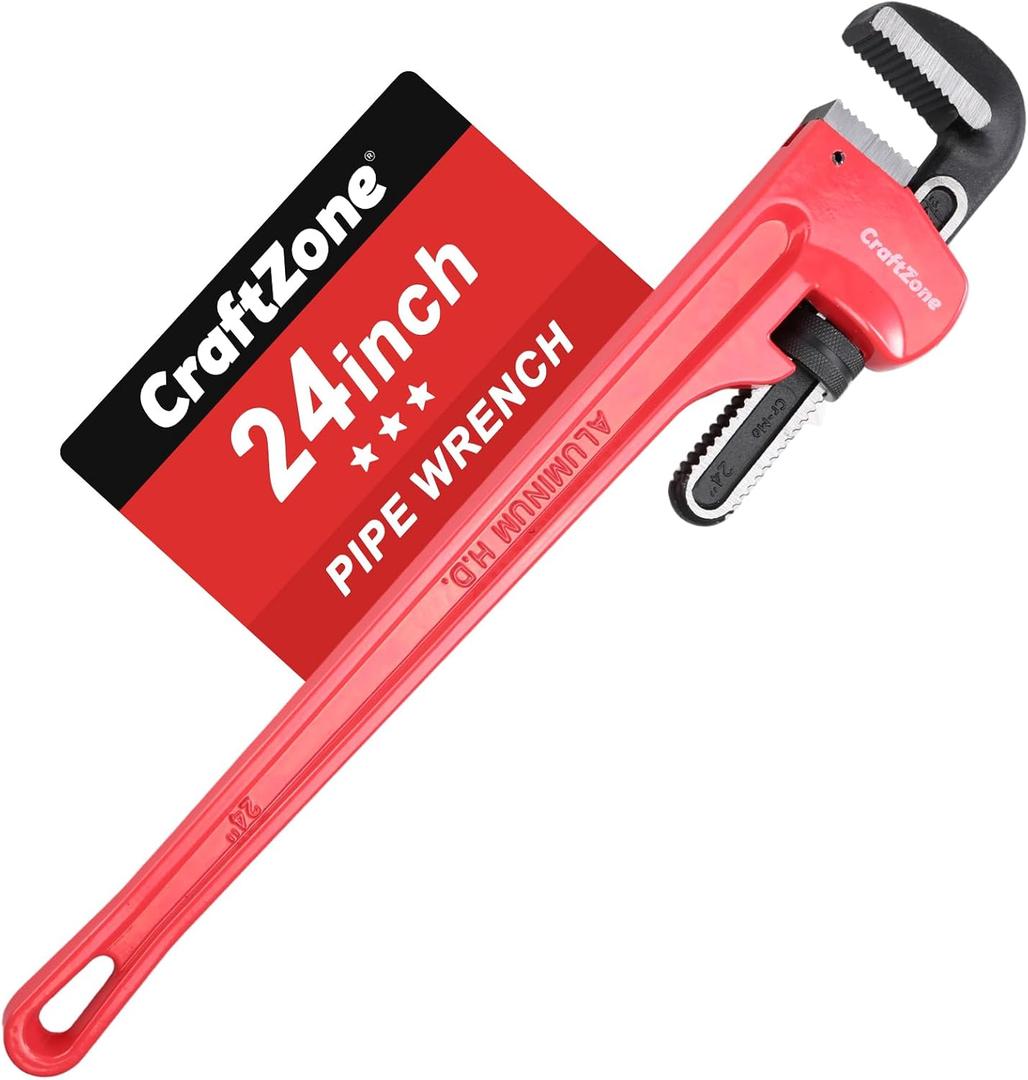 24-Inch Aluminum Pipe Wrench, 24-Inch, Heavy-Duty Adjustable Straight Plumbing Wrench, Drop-Forged Jaw, Lightweight Design, Versatile for Plumbing & Home Repair