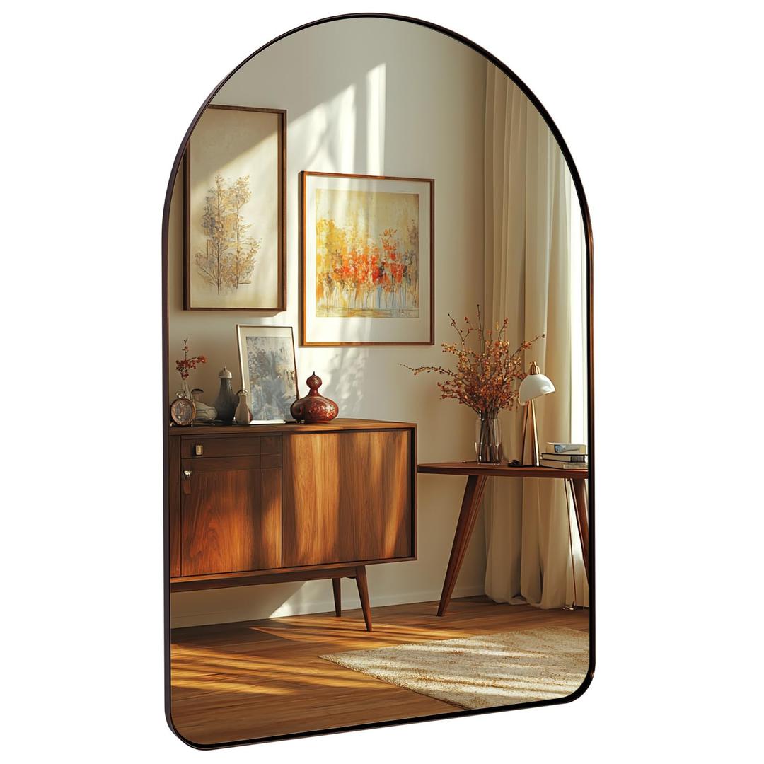 ANDY STAR Arched Mirror, 24 x 36 Inch Brushed Bronze Wall Mirror in Stainless Steel Metal Frame, Arch Top Rounded Corner 1 Inch Deep Set Design Wall Mount Hangs Vertical