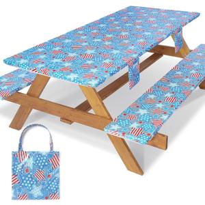 Picnic Table Cover with Bench Covers 8 Feet Water Proof Camping Table Clothes with Elastic Edge Hiking Rv Patio Equipment for Outside Car Travel Trips Gadgets Gift for Teenager Brother Sisters