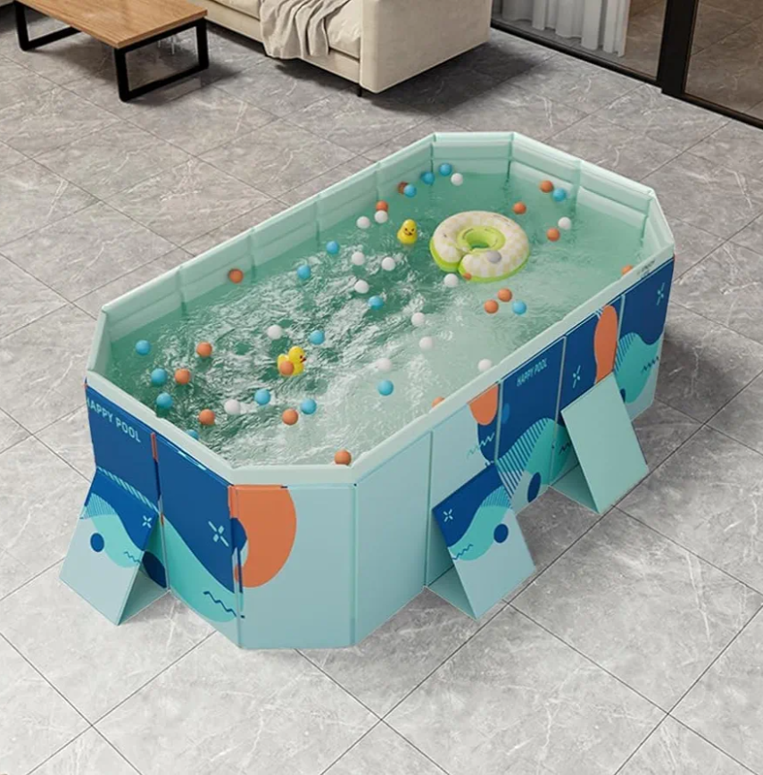 6FT Foldable Kids Pool with Wood-Reinforced - Non-Inflatable Hard Plastic Rectangular Swimming Pool for Children, Adults, Dogs, Indoor/Outdoor Water Play & Baby Ball Pit (72"x55"x19")