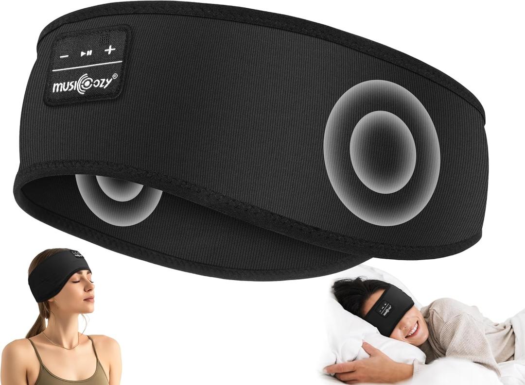 MUSICOZY Sleep Headphones Soft Bamboo Cotton Headband Headphones for Sleeping, Sleep Headphone Wireless Bluetooth 5.4 with Ultra-Thin HD Stereo Speaker for Unique Gifts(Classic Black)