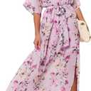 ANRABESS Womens 1/2 Sleeve Beach Wedding Guest Maxi Dresses 2026 Summer Wrap V Neck Boho Floral Flowy Slit Long Dresses (XX-Large)
