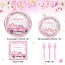 Avezano 96 PCS Little Pumpkin Baby Shower Decorations Pink Pumpkin Plates and Napkins for Girls Fall Autumn Baby Shower Decoration Supplies, Serves 24