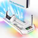PS5 Cooling Station Stand RGB with Dual Controller Charging Station for PlayStation 5 Console, PS5 Accessories Incl. Controller Charger, Cooling Fan, Headset Holder, 3 USB Hub (color-white)