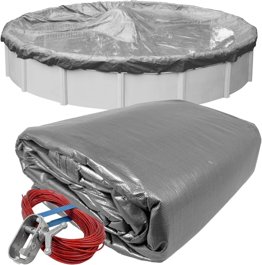 Robelle 15 ft Professional Platinum Pool Cover for Above Ground Pools | Silver Winter Pool Cover, 4 ft Overlap (19ft Cover Size), Solid 12 x 12 Scrim, 3.7 oz/yd2, Style: 3315-4A