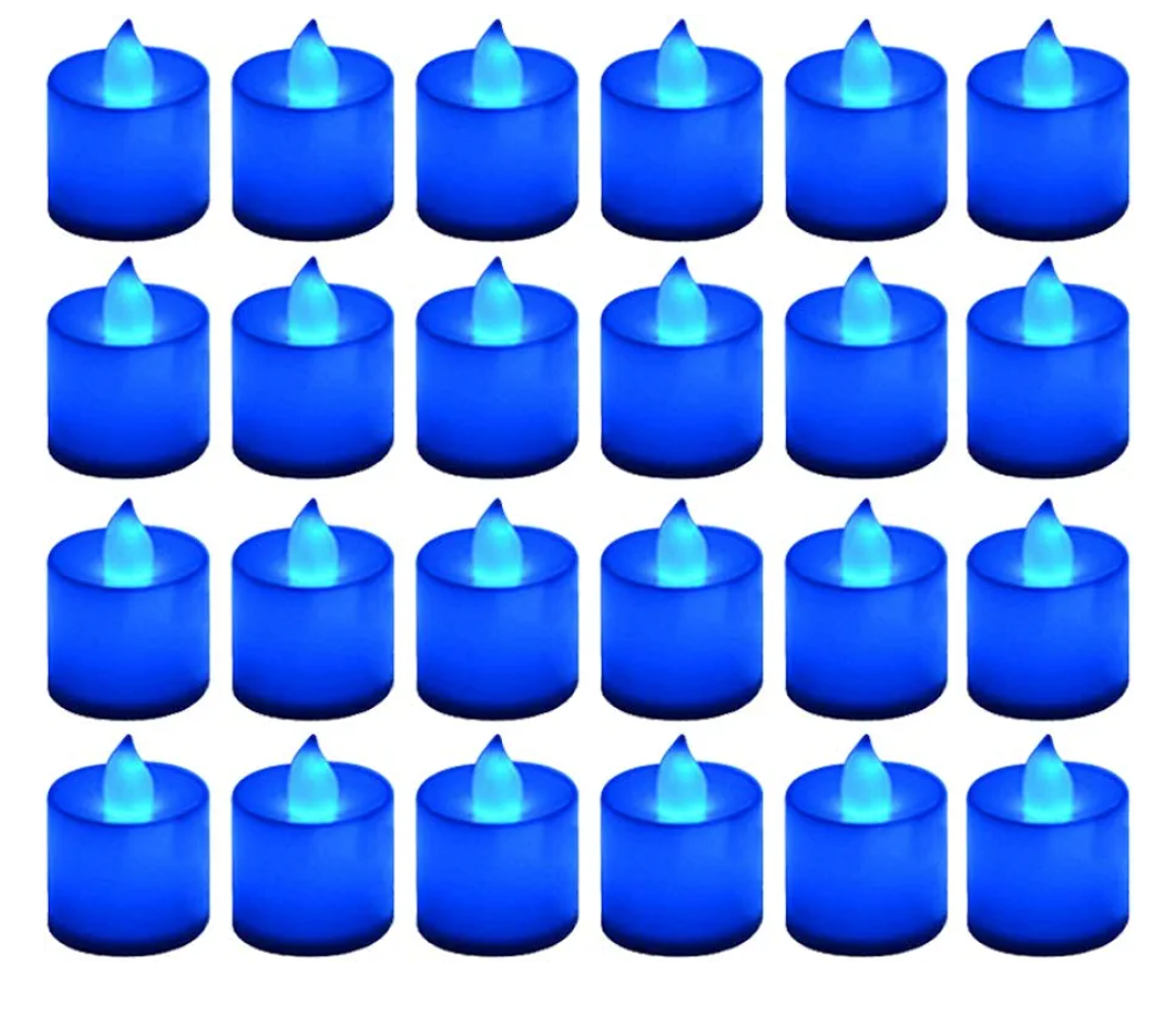 Coume 24 Pack Flameless Tea Light Candle Wedding Flameless Flickering LED Battery Operated Candle for Sweetest Day Anniversary Romantic Night Honeymoon Halloween Christmas Table Decor(Blue)