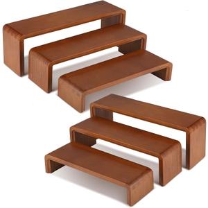 2 Sets, 6 PCS Total, Wood Risers Display Stand, Cupcake Dessert Cake Stand, Wooden Cologne Perfume Stands, Wood Riser for Kitchen Counter, Vendor Booth Display Items, Size: 9.4in, 10.6in, 11.8in (Walnut Color)
