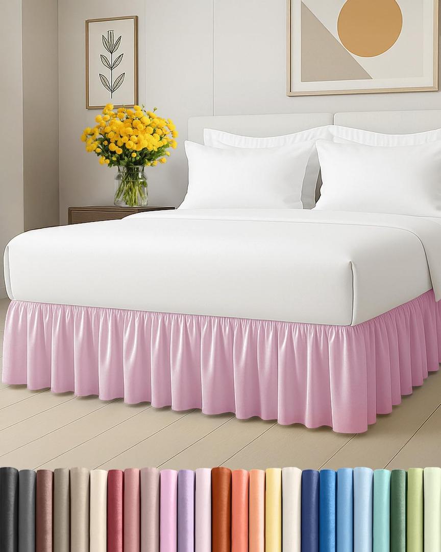 Bedskirt Twin Size Ruffle - 15 inch Drop Dust Ruffle Bed Skirt with Platform - Ultra-Soft, Easy Fit, Premium Hotel Quality - Wrinkle and Fade Resistant - for Women, Men, Kids and Teens - Light Pink
