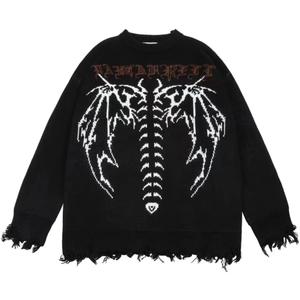Retro Fairy Grunge Aesthetic Sweater Women Goth Punk Harajuku Tops Y2k Dark Alternative Men Clothes (Large, Black)