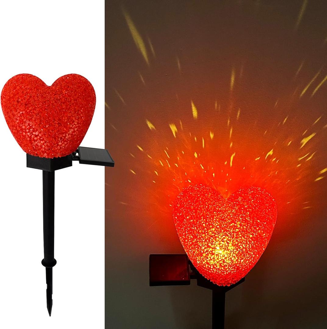Valentines Day Solar Heart Lights Outdoor, 2Pcs Waterproof Solar Valentines Day Decorations Red Heart Nano-Lights Outside Valentine Lights for Yard Cemetery Grave Garden Walkway