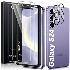 UniqueMe [2+2 Pack for Samsung Galaxy S24 Screen Protector, [Hardness of Diamonds] Tempered Glass and Camera Lens Protector [Upgraded Anti-Explosion] Fingerprint Unlock Screen Cover