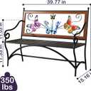 39.7" Outdoor Bench, Garden Bench, Patio Bench with Armrest, Slatted Seat and Butterfly Pattern Backrest for Outside, Front Porch, Park, Lawn, Backyard and Balcony, Cast Iron Metal Frame, Black, Two-seater